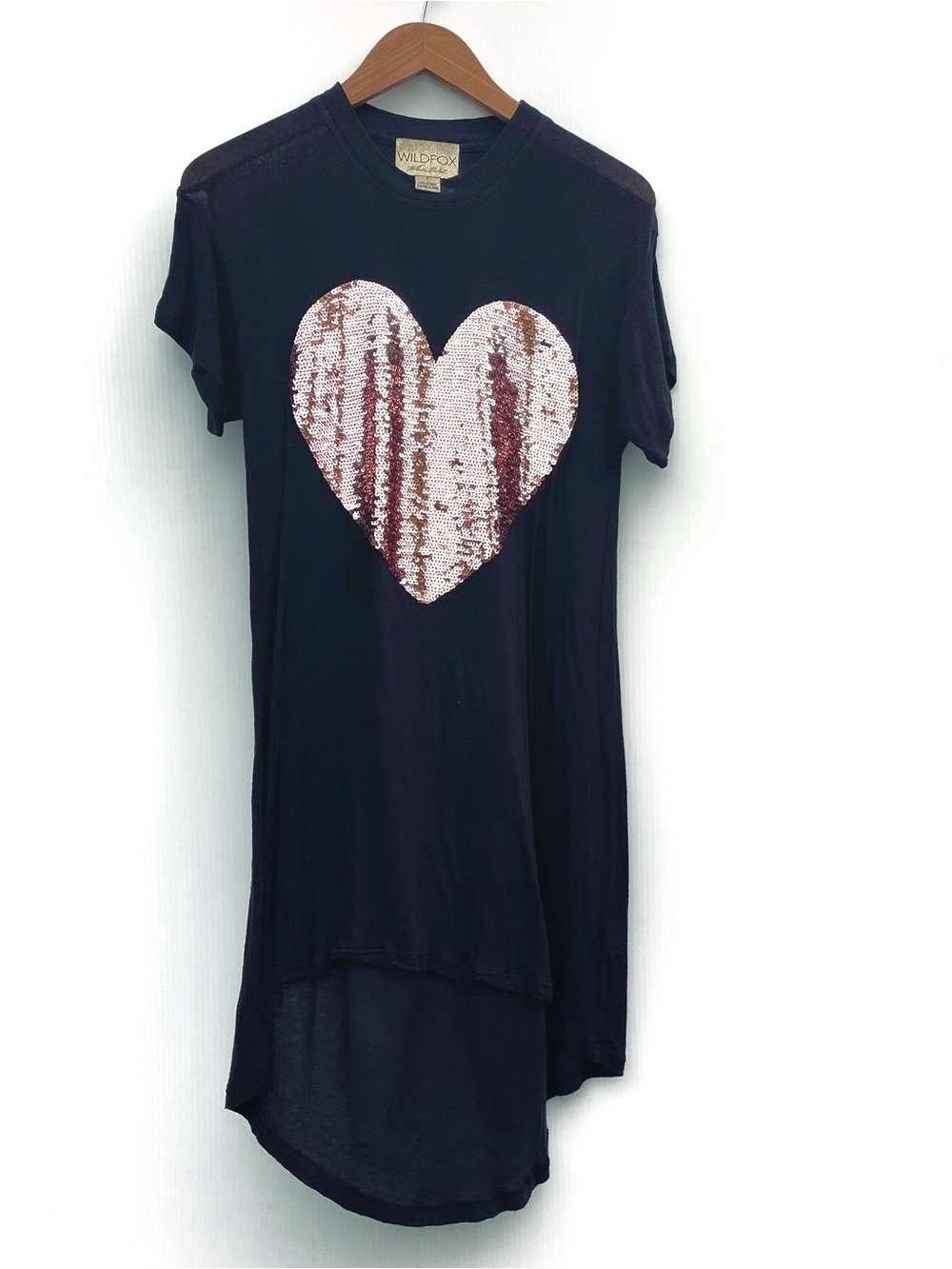Wildfox white label Black Tee Dress with light pink Sequin Heart